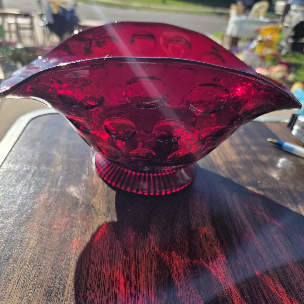 Antique Imperial Glass Red Ruby Footed Compote Bowl